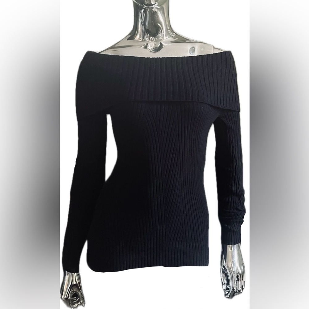 BNWT Le Château Rib Cotton Blend Foldover Sweater